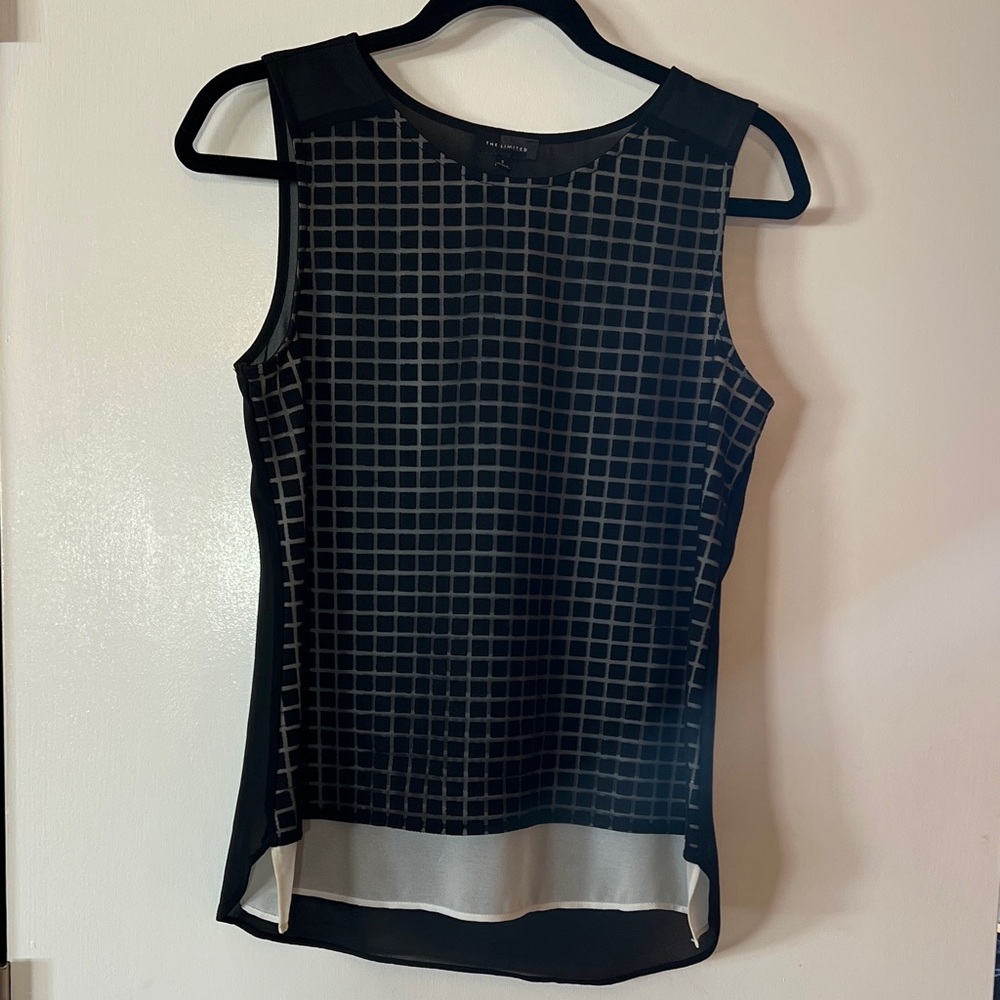 The Limited Black Sleeveless Top with Grid Design